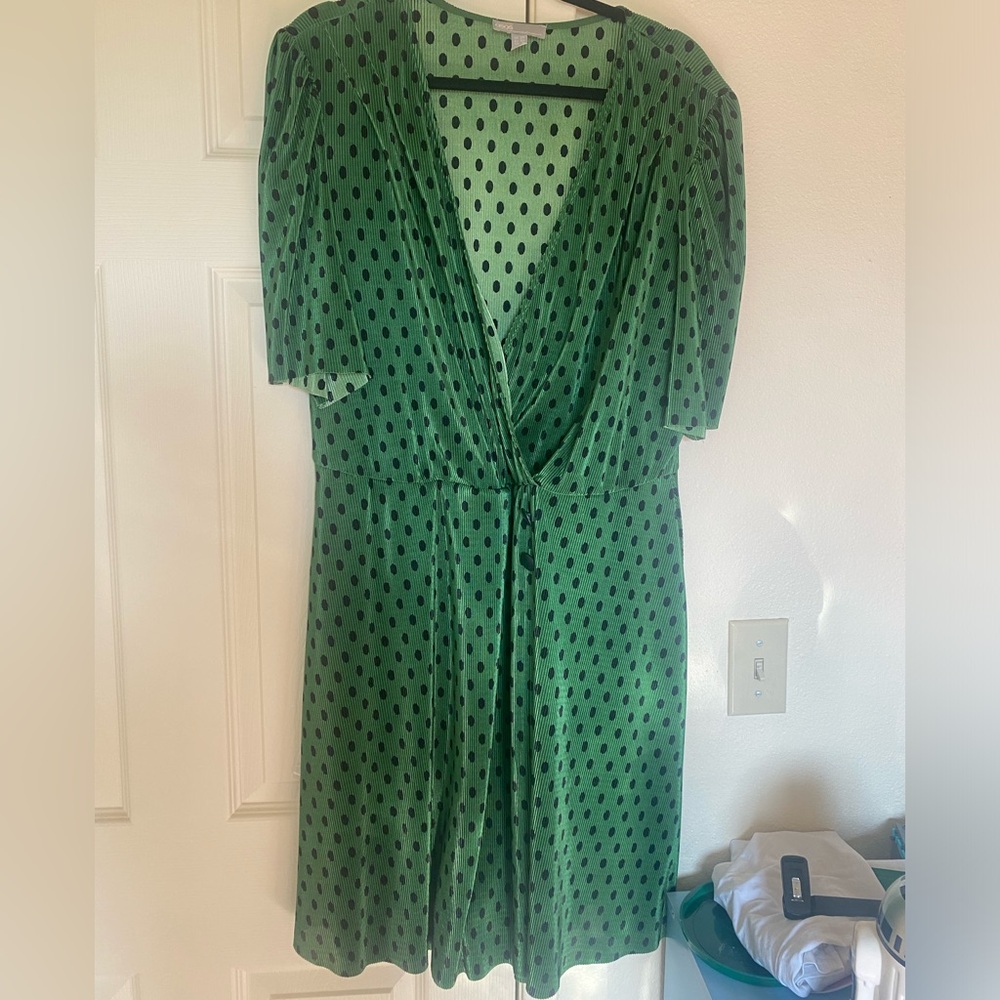Green and Black Polk-a-Dot ASOS mid-length dress, size 18